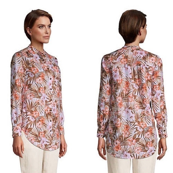 Lands' End Tops - New Land's End Linen A-Line Palm and Floral Print Tunic Top Shirt New NWOT
